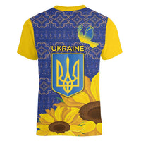 Ukraine Peace Dove Women V-Neck T-Shirt Ukraine Sunflower With Folk Patterns - Wonder Print Shop