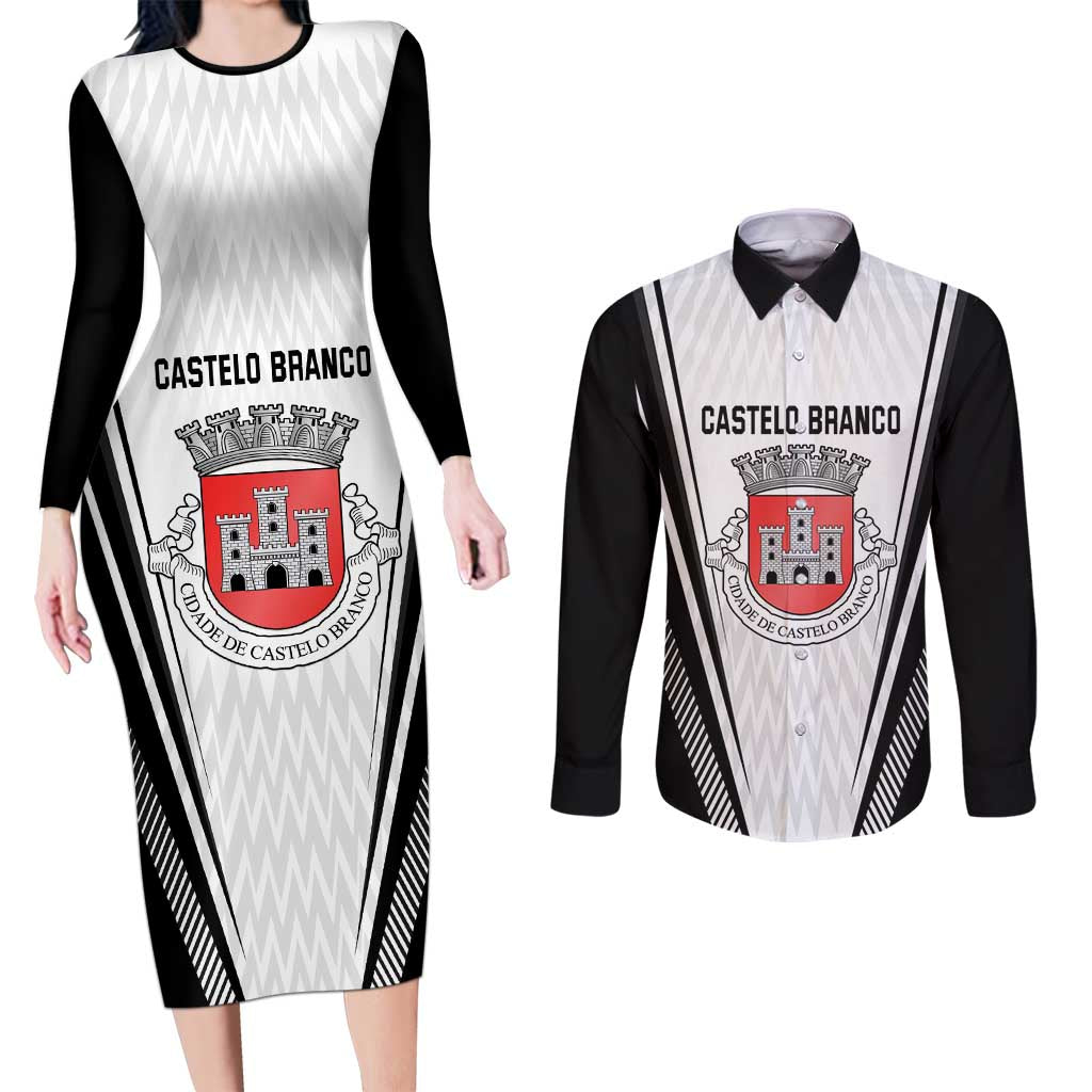 Personalized Castelo Branco Portugal Couples Matching Long Sleeve Bodycon Dress and Long Sleeve Button Shirt Sporty Style - Wonder Print Shop