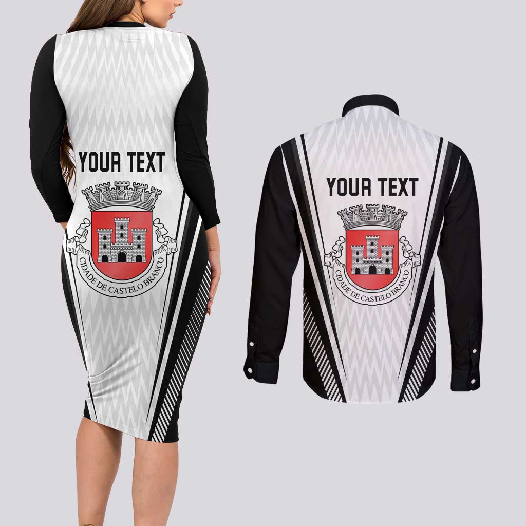 Personalized Castelo Branco Portugal Couples Matching Long Sleeve Bodycon Dress and Long Sleeve Button Shirt Sporty Style - Wonder Print Shop