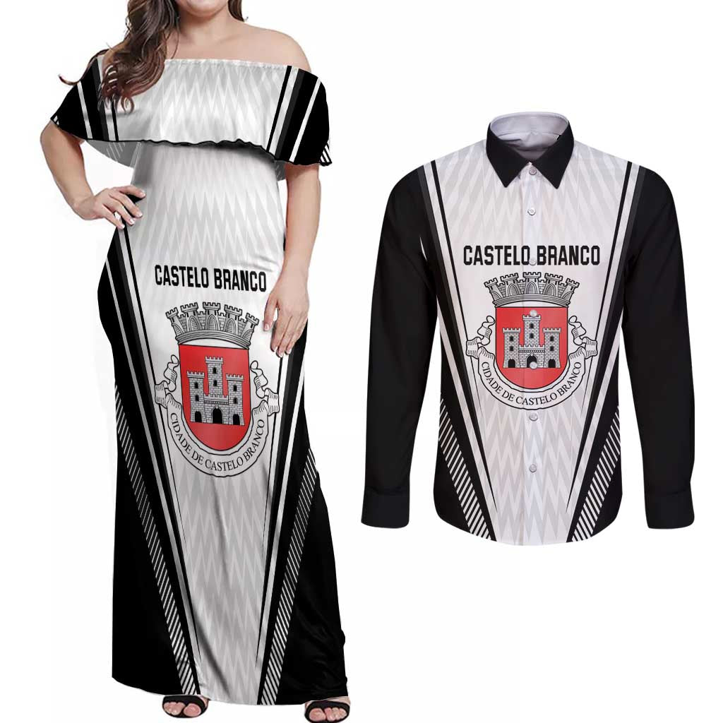 Personalized Castelo Branco Portugal Couples Matching Off Shoulder Maxi Dress and Long Sleeve Button Shirt Sporty Style - Wonder Print Shop