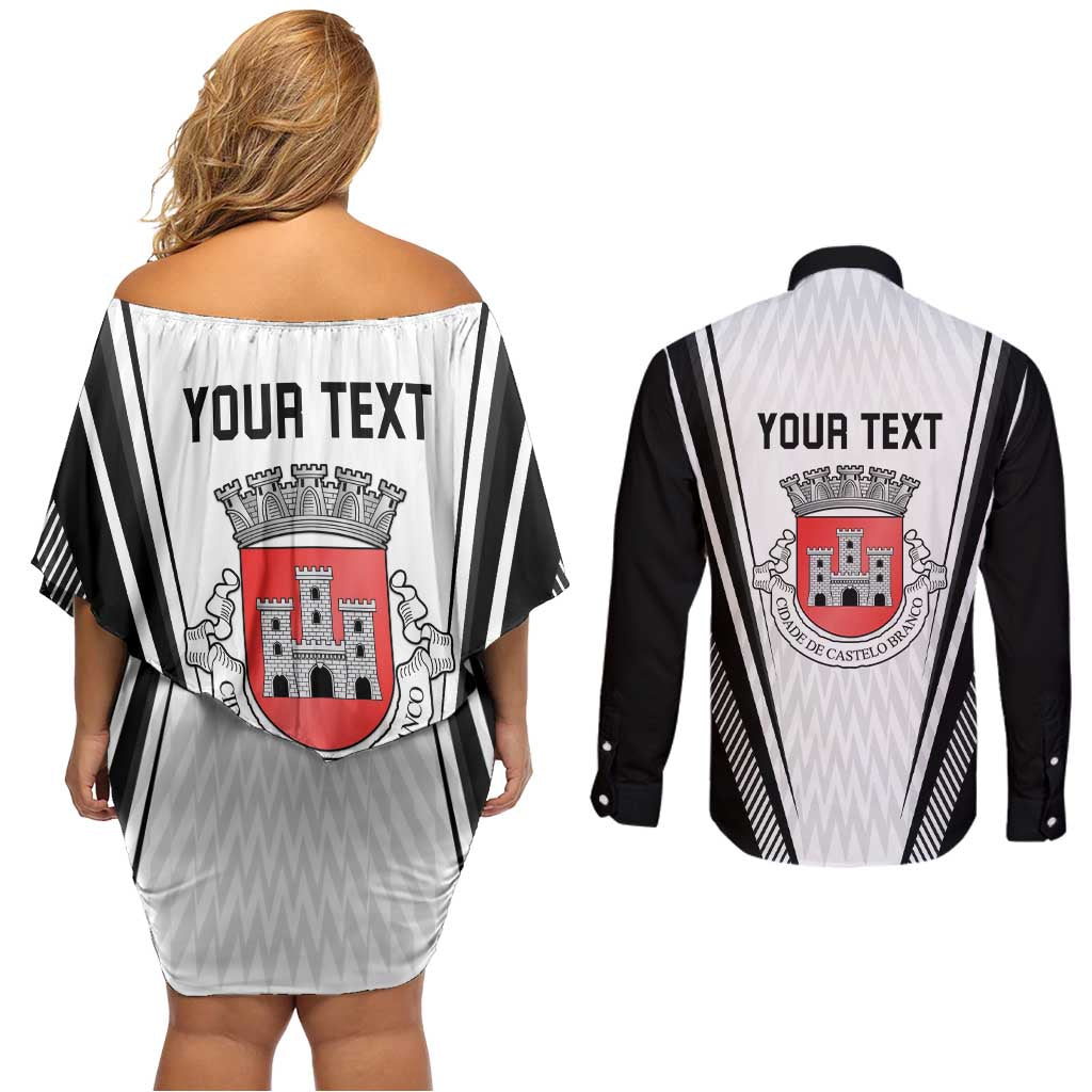 Personalized Castelo Branco Portugal Couples Matching Off Shoulder Short Dress and Long Sleeve Button Shirt Sporty Style - Wonder Print Shop