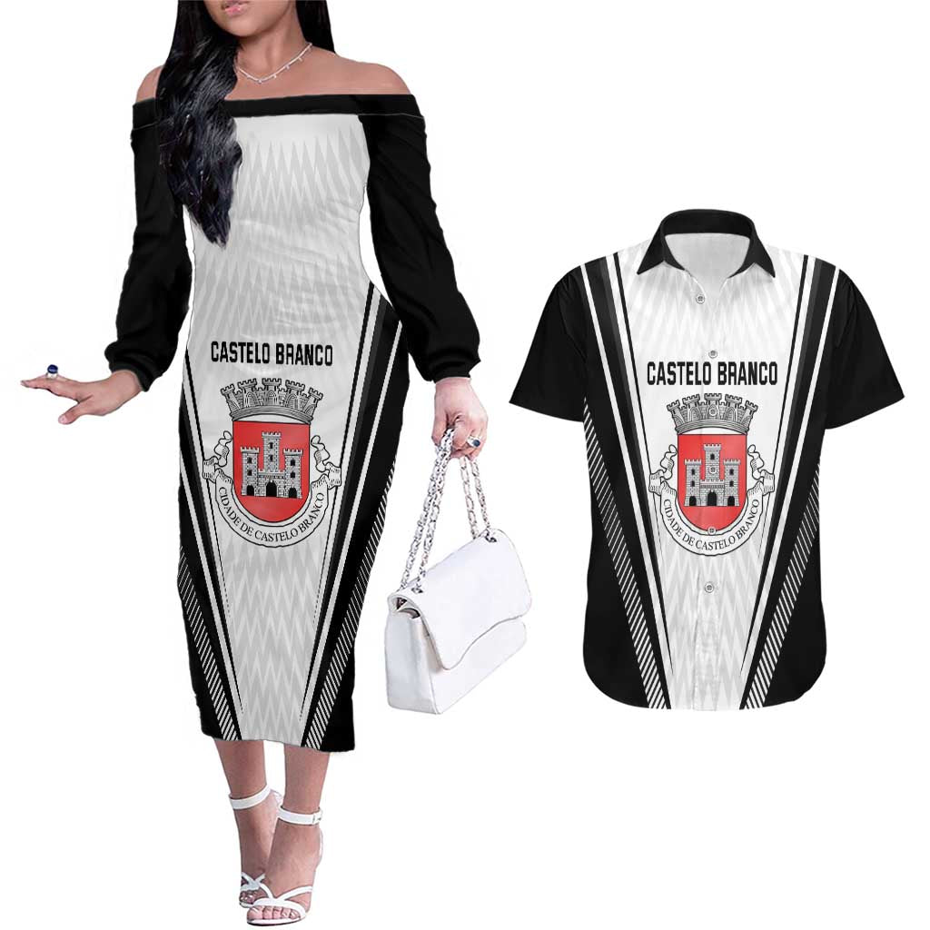 Personalized Castelo Branco Portugal Couples Matching Off The Shoulder Long Sleeve Dress and Hawaiian Shirt Sporty Style - Wonder Print Shop