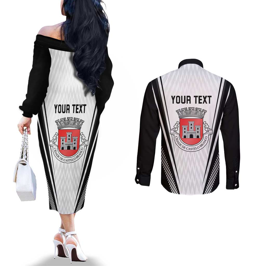 Personalized Castelo Branco Portugal Couples Matching Off The Shoulder Long Sleeve Dress and Long Sleeve Button Shirt Sporty Style - Wonder Print Shop