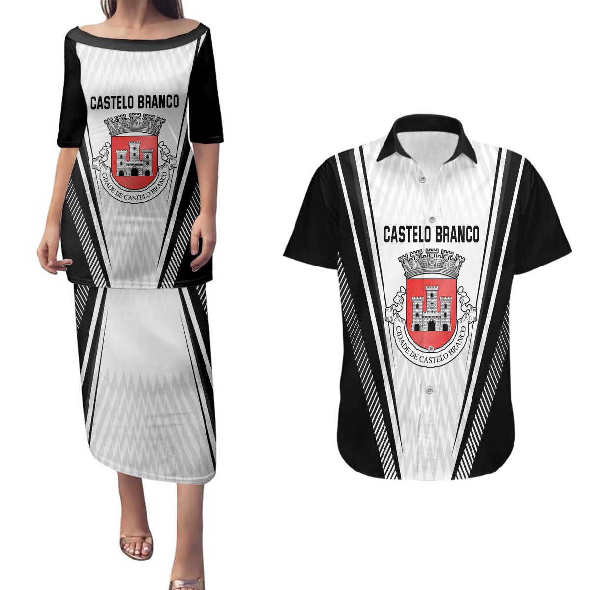 Personalized Castelo Branco Portugal Couples Matching Puletasi and Hawaiian Shirt Sporty Style - Wonder Print Shop