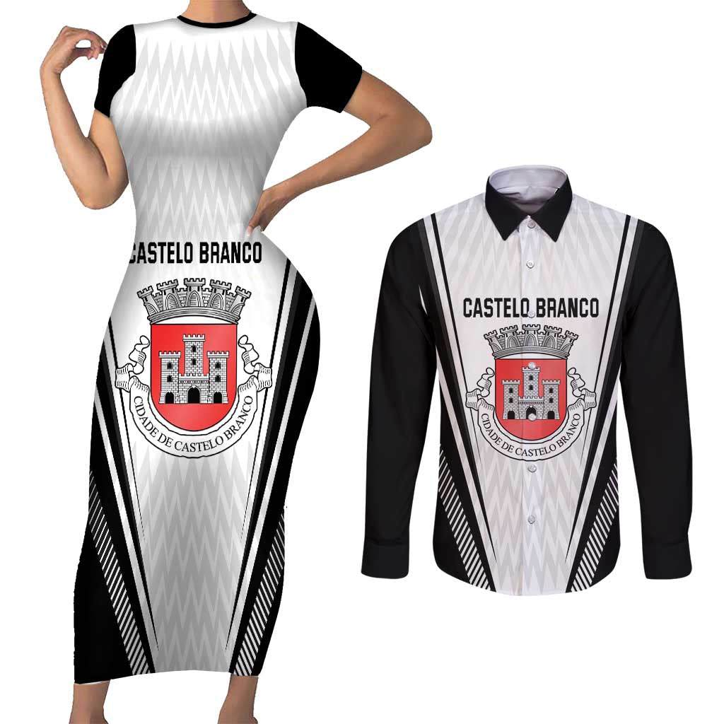 Personalized Castelo Branco Portugal Couples Matching Short Sleeve Bodycon Dress and Long Sleeve Button Shirt Sporty Style - Wonder Print Shop
