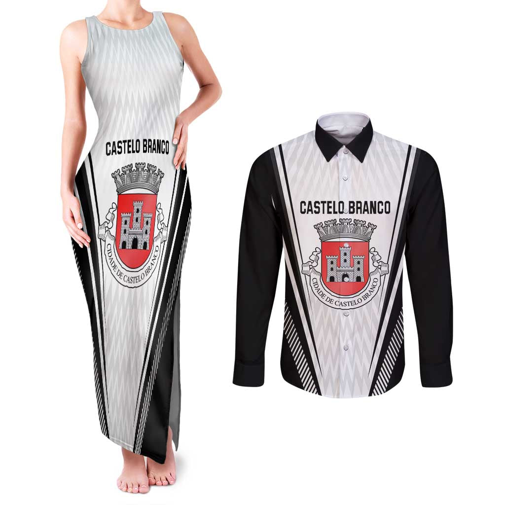 Personalized Castelo Branco Portugal Couples Matching Tank Maxi Dress and Long Sleeve Button Shirt Sporty Style - Wonder Print Shop