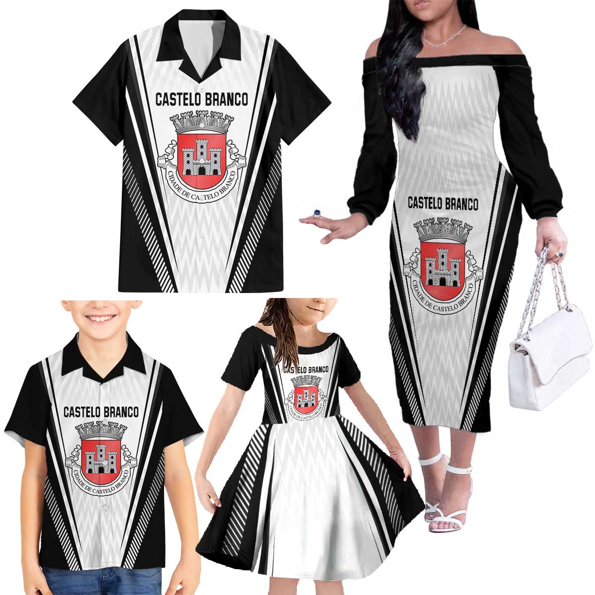 Personalized Castelo Branco Portugal Family Matching Off The Shoulder Long Sleeve Dress and Hawaiian Shirt Sporty Style - Wonder Print Shop