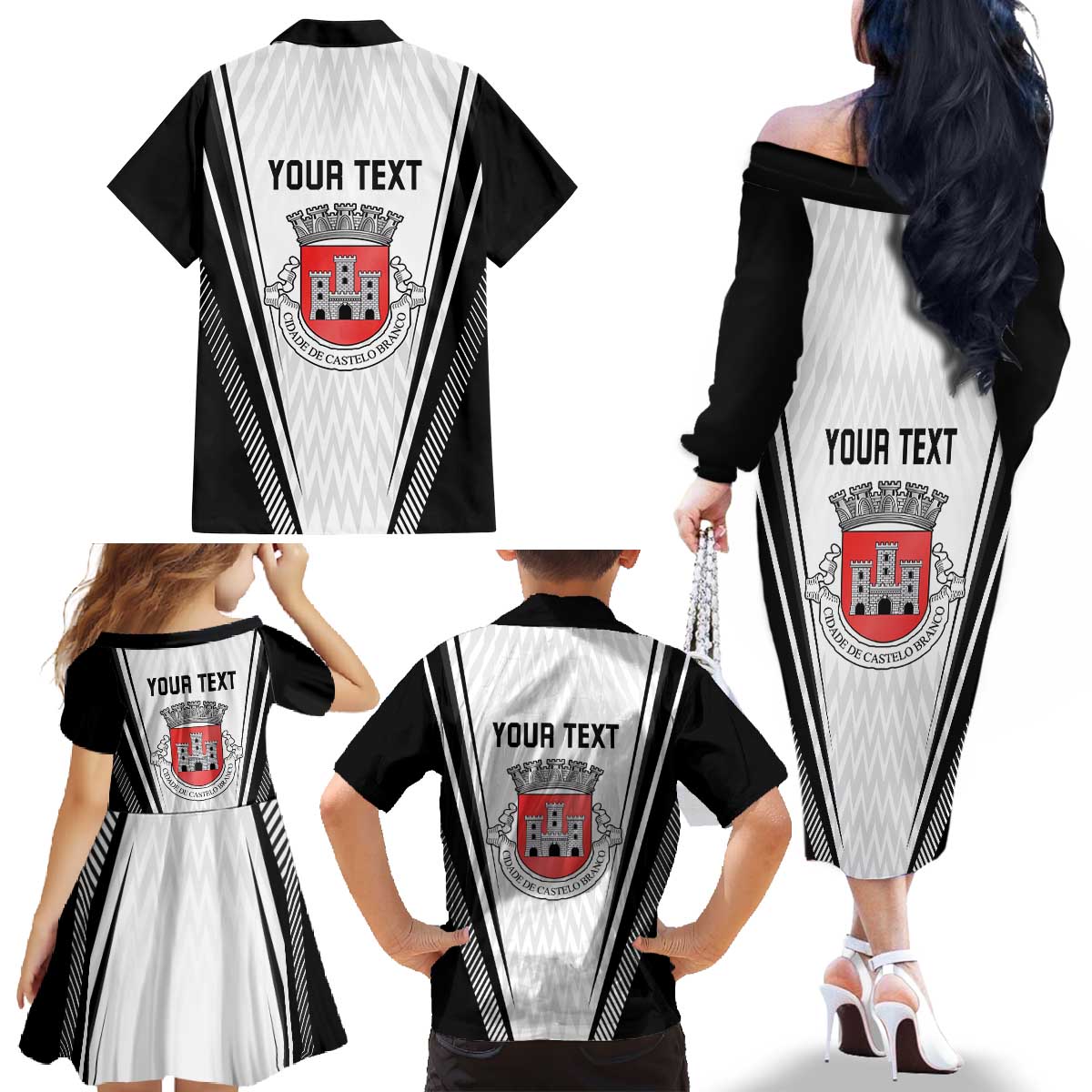 Personalized Castelo Branco Portugal Family Matching Off The Shoulder Long Sleeve Dress and Hawaiian Shirt Sporty Style - Wonder Print Shop