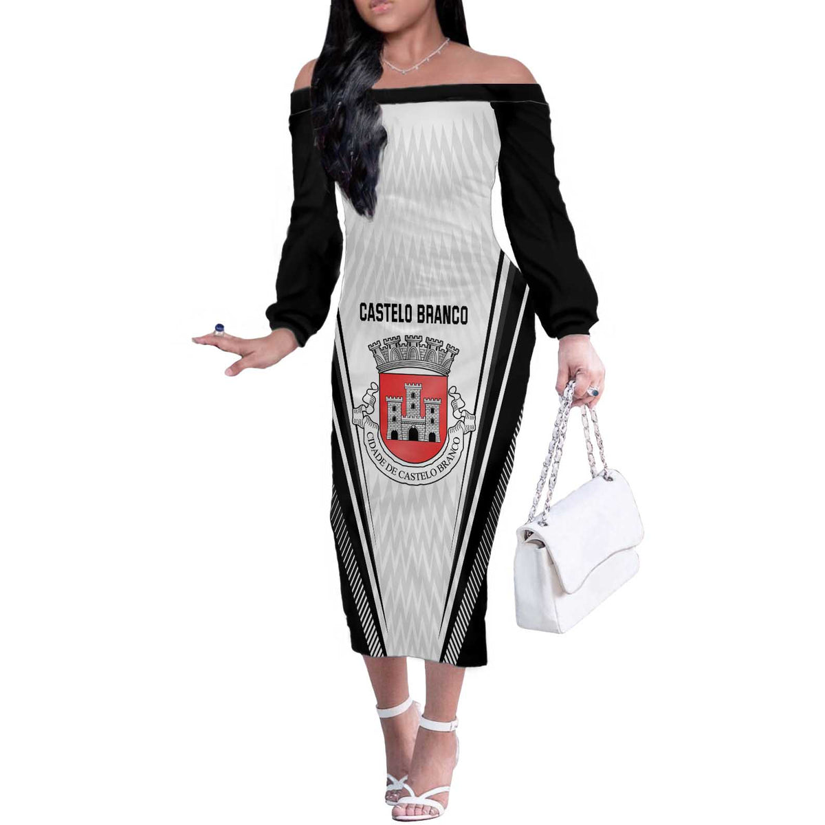 Personalized Castelo Branco Portugal Off The Shoulder Long Sleeve Dress Sporty Style - Wonder Print Shop