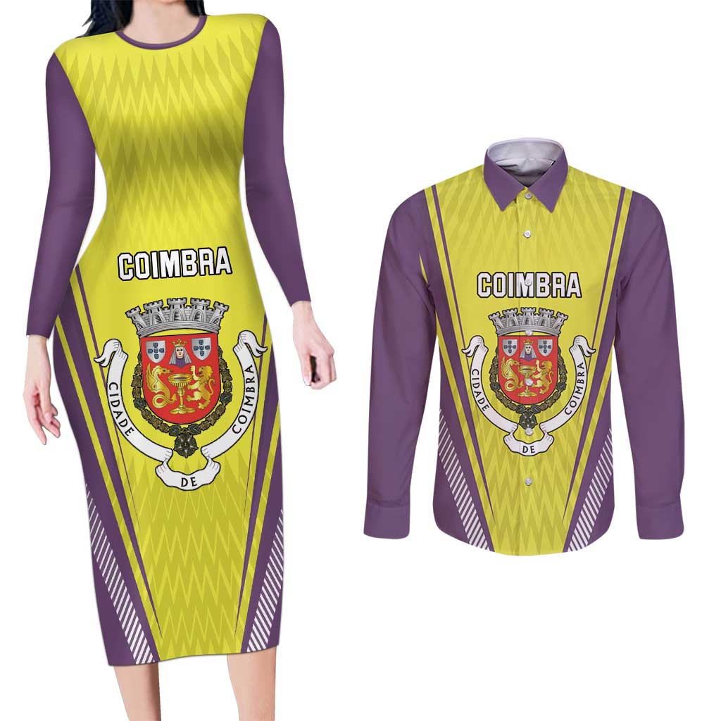 Personalized Coimbra Portugal Couples Matching Long Sleeve Bodycon Dress and Long Sleeve Button Shirt Sporty Style - Wonder Print Shop