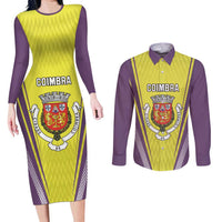 Personalized Coimbra Portugal Couples Matching Long Sleeve Bodycon Dress and Long Sleeve Button Shirt Sporty Style - Wonder Print Shop