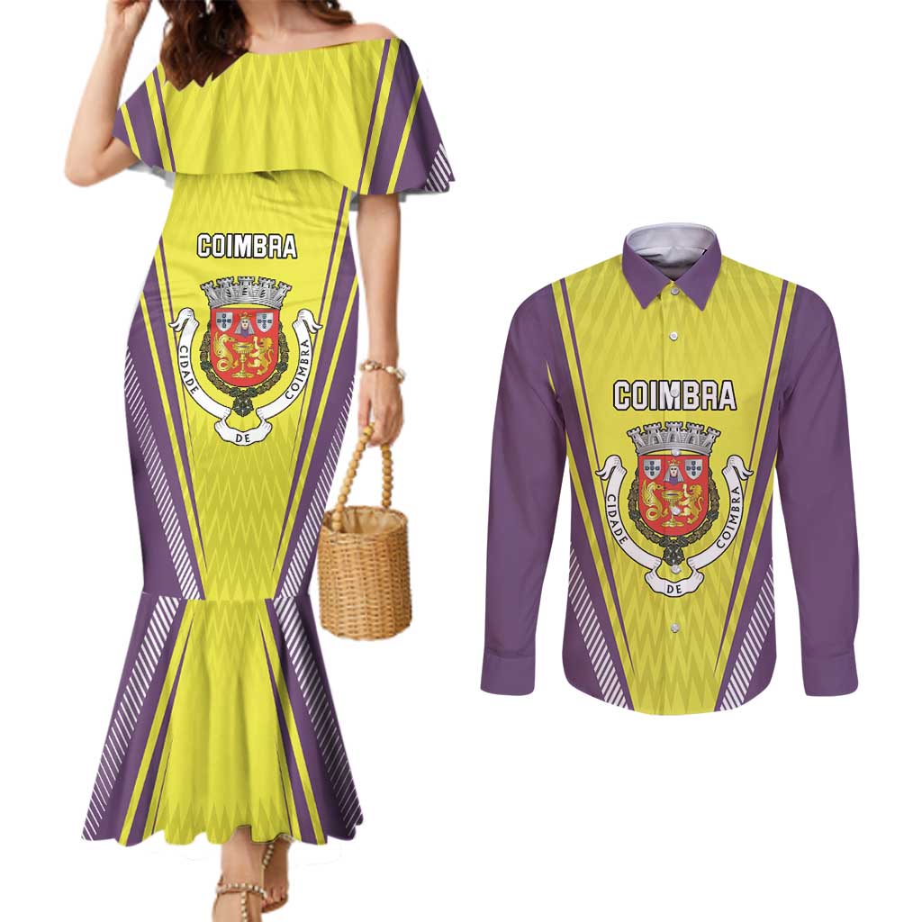 Personalized Coimbra Portugal Couples Matching Mermaid Dress and Long Sleeve Button Shirt Sporty Style - Wonder Print Shop