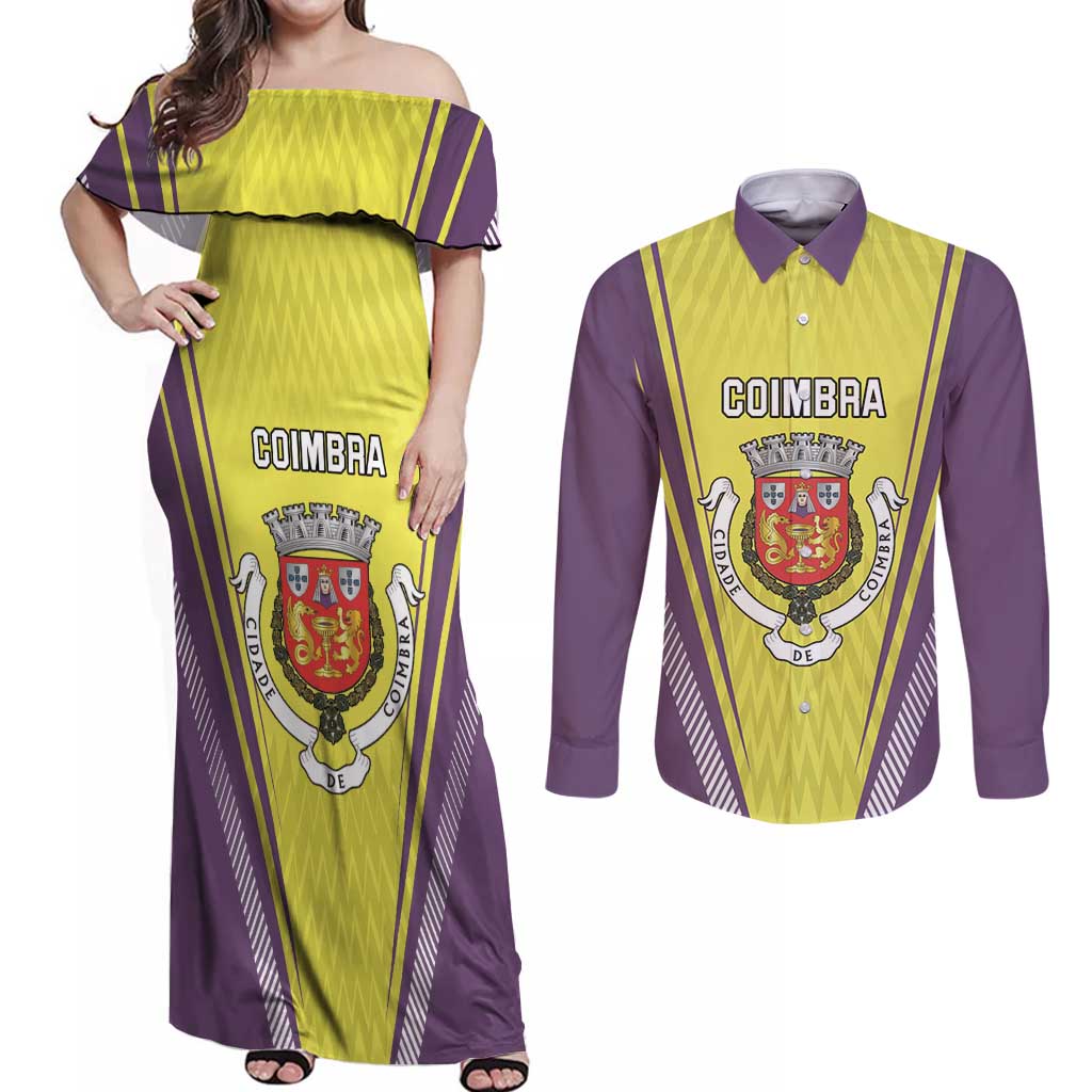 Personalized Coimbra Portugal Couples Matching Off Shoulder Maxi Dress and Long Sleeve Button Shirt Sporty Style - Wonder Print Shop
