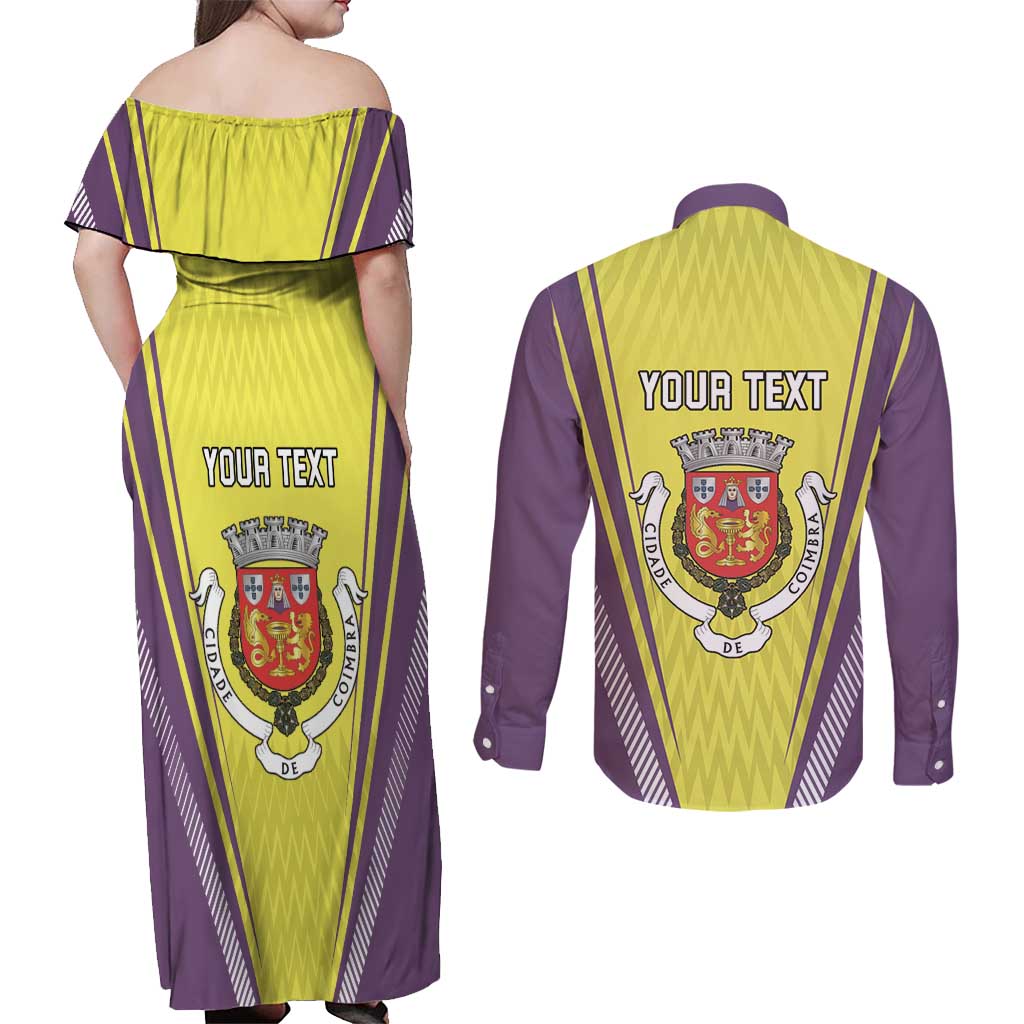 Personalized Coimbra Portugal Couples Matching Off Shoulder Maxi Dress and Long Sleeve Button Shirt Sporty Style - Wonder Print Shop