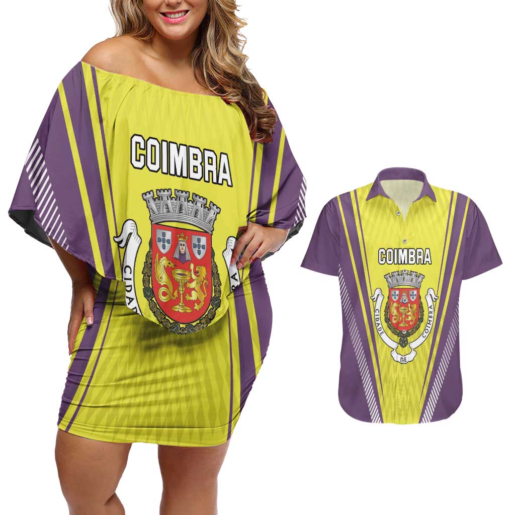 Personalized Coimbra Portugal Couples Matching Off Shoulder Short Dress and Hawaiian Shirt Sporty Style - Wonder Print Shop