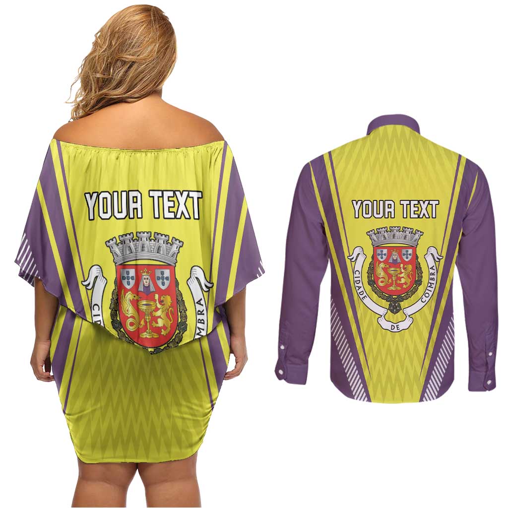 Personalized Coimbra Portugal Couples Matching Off Shoulder Short Dress and Long Sleeve Button Shirt Sporty Style - Wonder Print Shop