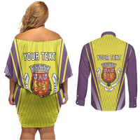 Personalized Coimbra Portugal Couples Matching Off Shoulder Short Dress and Long Sleeve Button Shirt Sporty Style - Wonder Print Shop