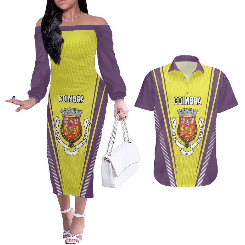Personalized Coimbra Portugal Couples Matching Off The Shoulder Long Sleeve Dress and Hawaiian Shirt Sporty Style - Wonder Print Shop