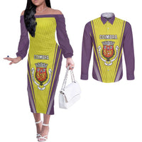 Personalized Coimbra Portugal Couples Matching Off The Shoulder Long Sleeve Dress and Long Sleeve Button Shirt Sporty Style - Wonder Print Shop