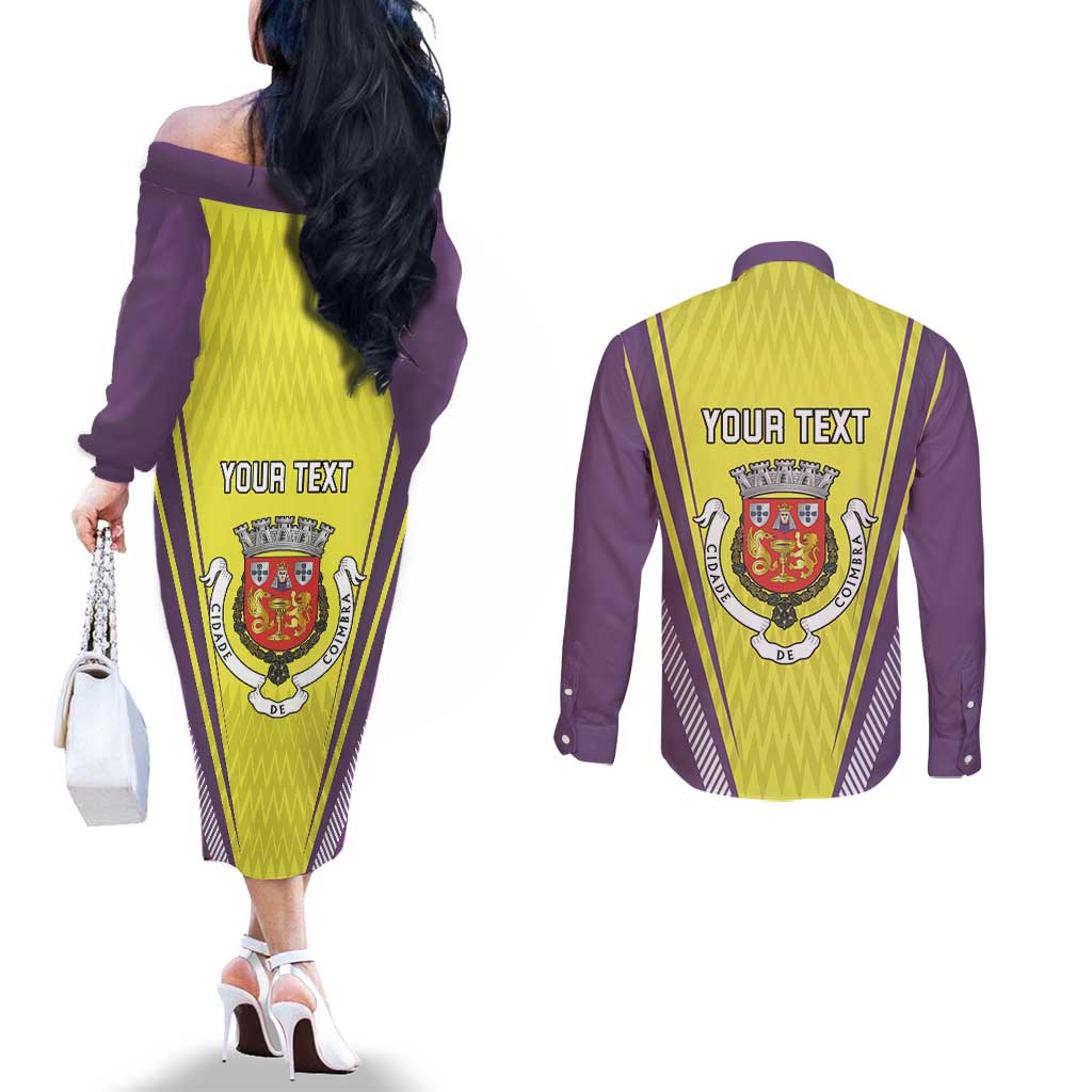 Personalized Coimbra Portugal Couples Matching Off The Shoulder Long Sleeve Dress and Long Sleeve Button Shirt Sporty Style - Wonder Print Shop