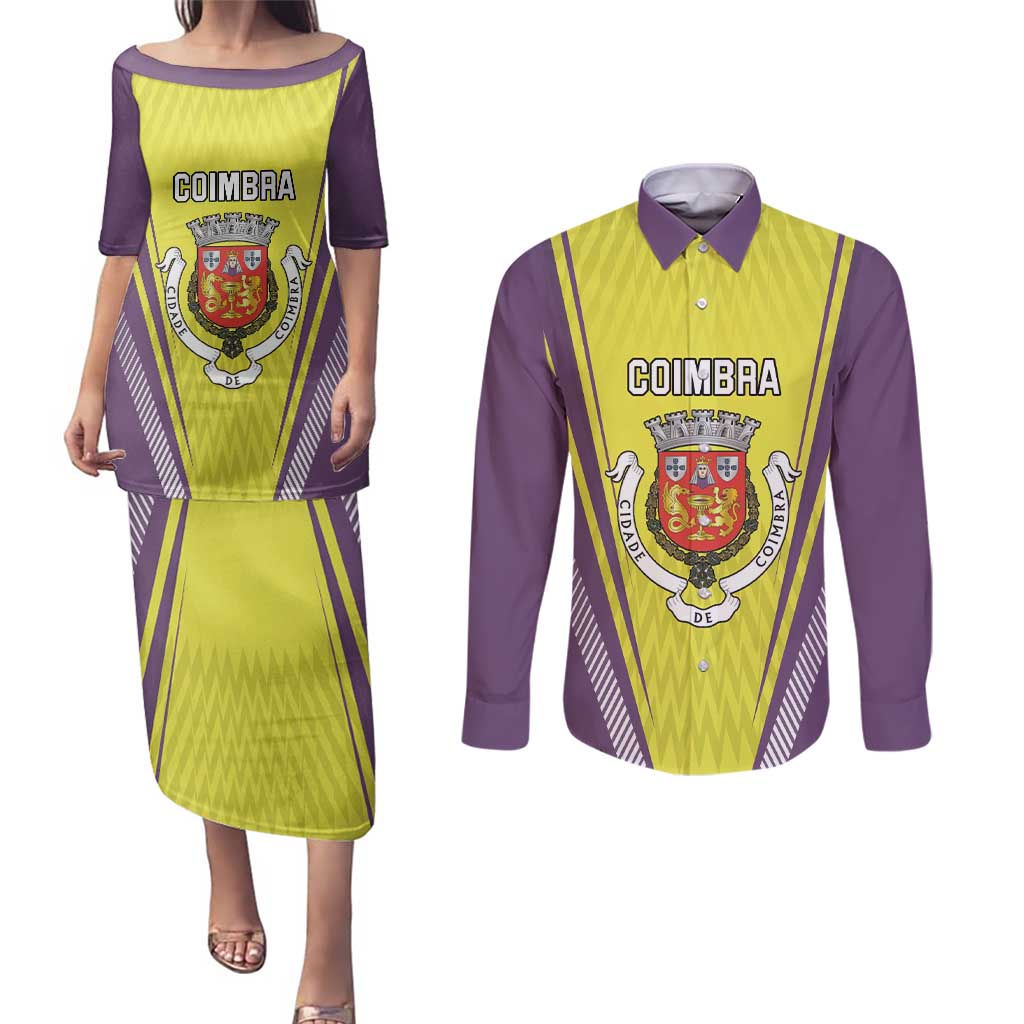 Personalized Coimbra Portugal Couples Matching Puletasi and Long Sleeve Button Shirt Sporty Style - Wonder Print Shop