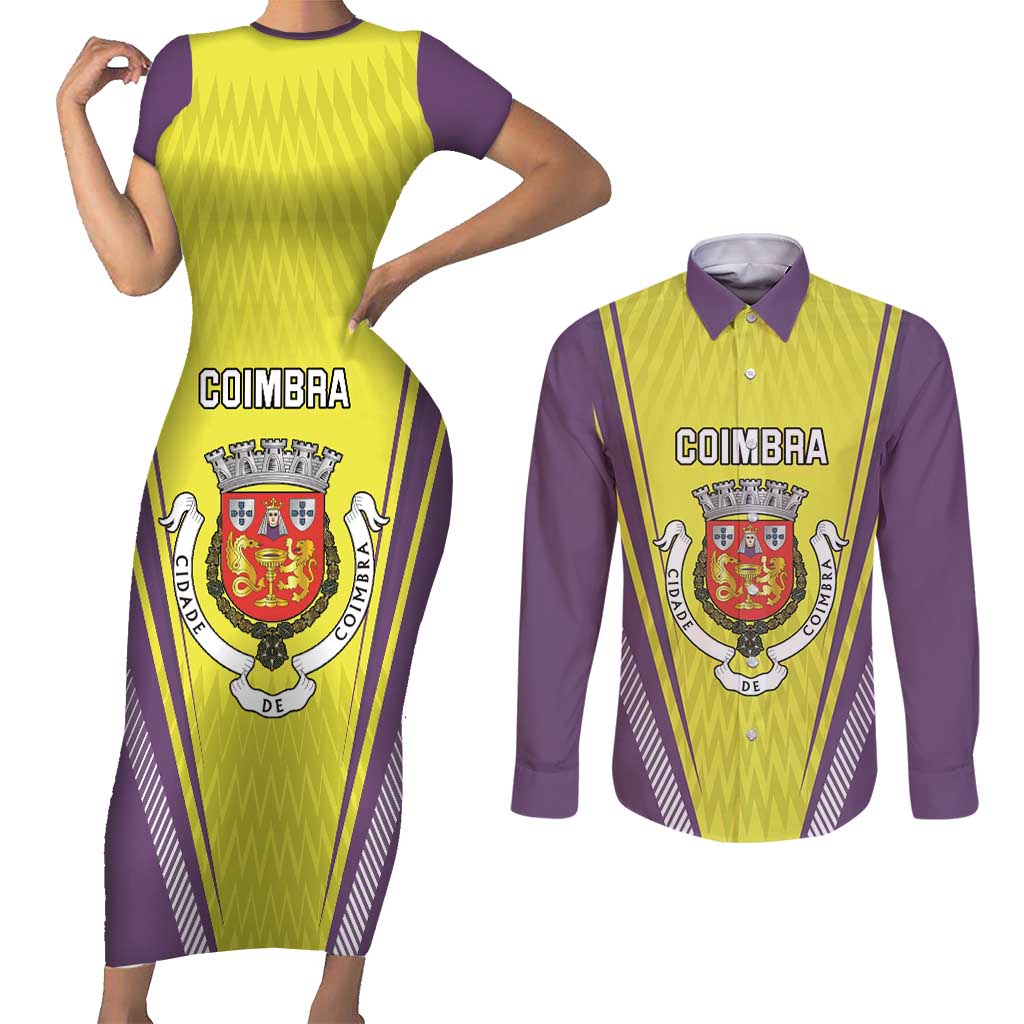 Personalized Coimbra Portugal Couples Matching Short Sleeve Bodycon Dress and Long Sleeve Button Shirt Sporty Style - Wonder Print Shop