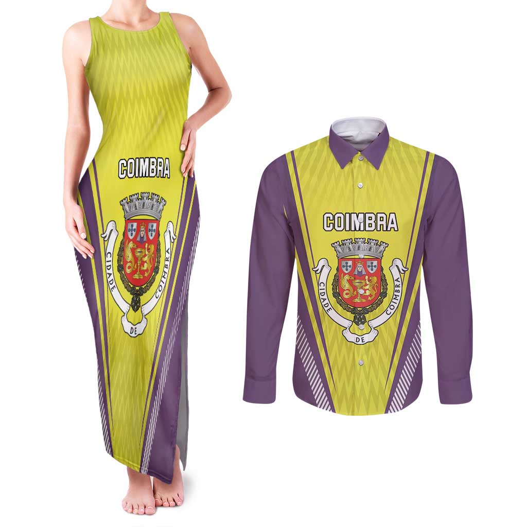 Personalized Coimbra Portugal Couples Matching Tank Maxi Dress and Long Sleeve Button Shirt Sporty Style - Wonder Print Shop