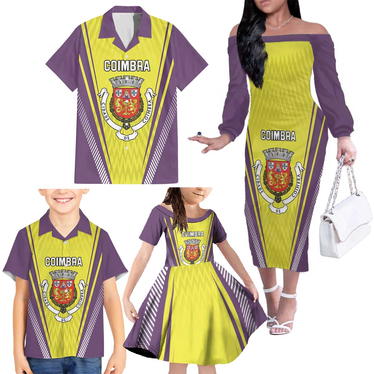 Personalized Coimbra Portugal Family Matching Off The Shoulder Long Sleeve Dress and Hawaiian Shirt Sporty Style - Wonder Print Shop