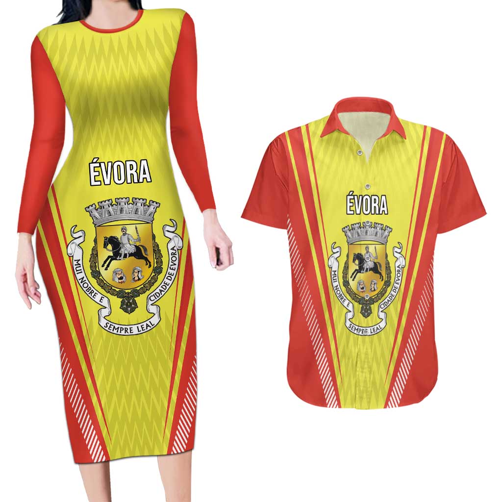 Personalized Evora Portugal Couples Matching Long Sleeve Bodycon Dress and Hawaiian Shirt Sporty Style - Wonder Print Shop