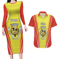 Personalized Evora Portugal Couples Matching Long Sleeve Bodycon Dress and Hawaiian Shirt Sporty Style - Wonder Print Shop