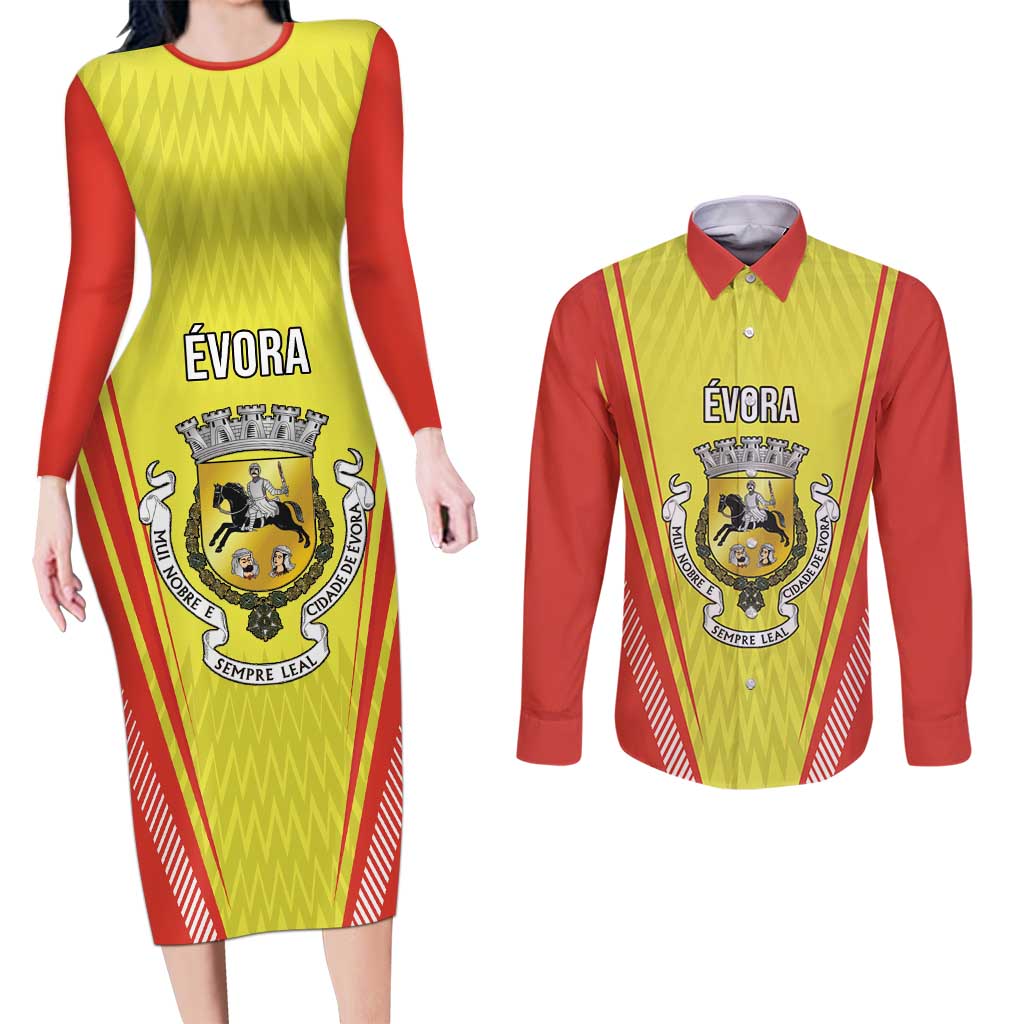 Personalized Evora Portugal Couples Matching Long Sleeve Bodycon Dress and Long Sleeve Button Shirt Sporty Style - Wonder Print Shop