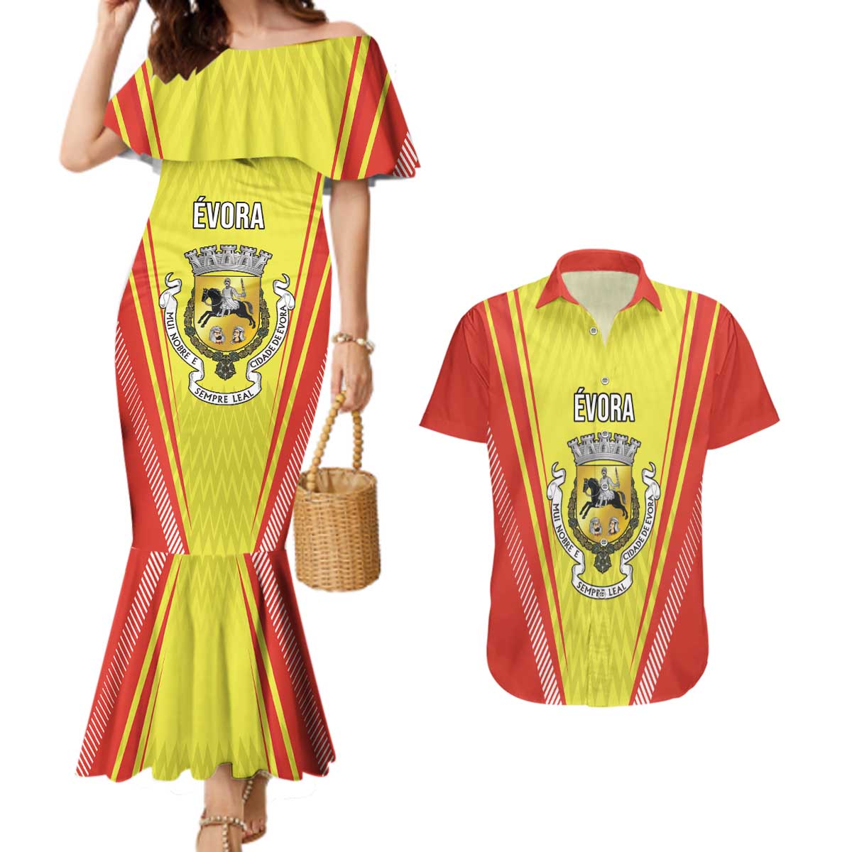 Personalized Evora Portugal Couples Matching Mermaid Dress and Hawaiian Shirt Sporty Style - Wonder Print Shop