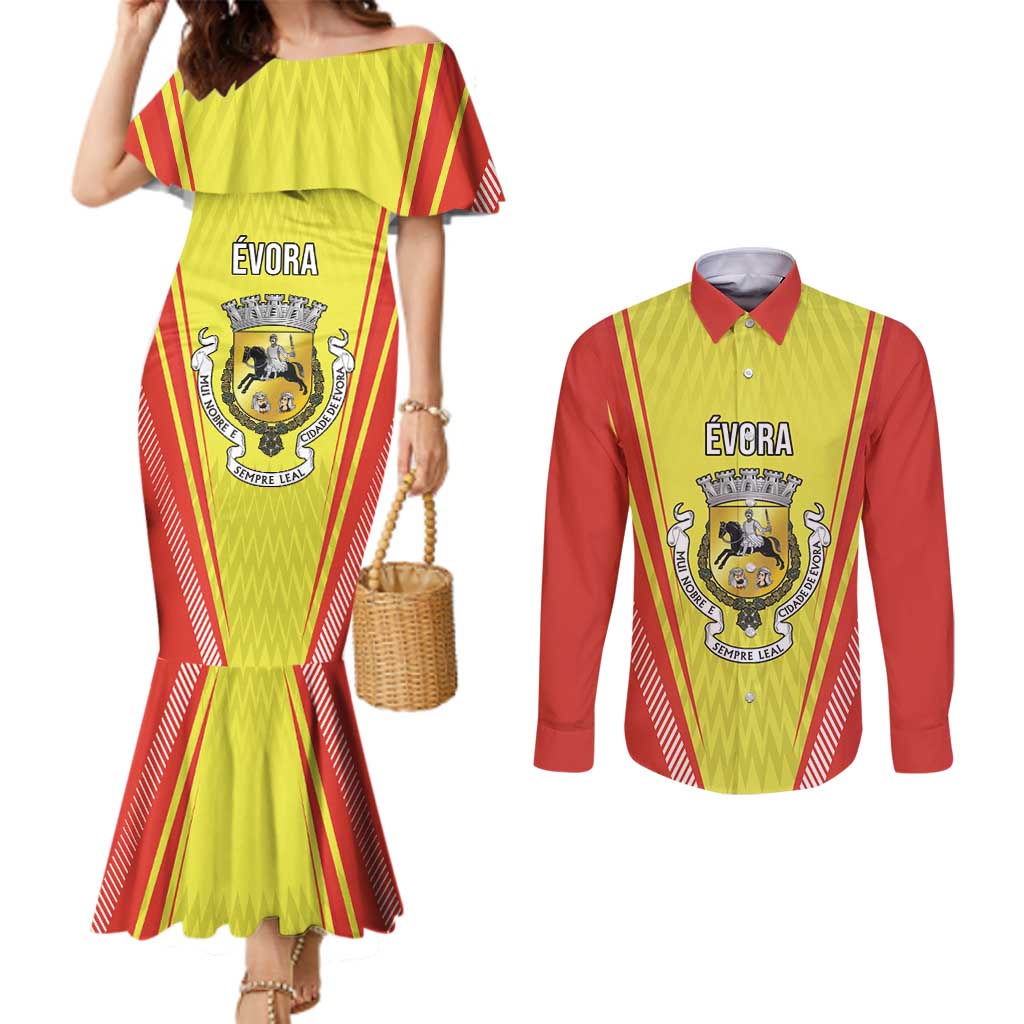 Personalized Evora Portugal Couples Matching Mermaid Dress and Long Sleeve Button Shirt Sporty Style - Wonder Print Shop