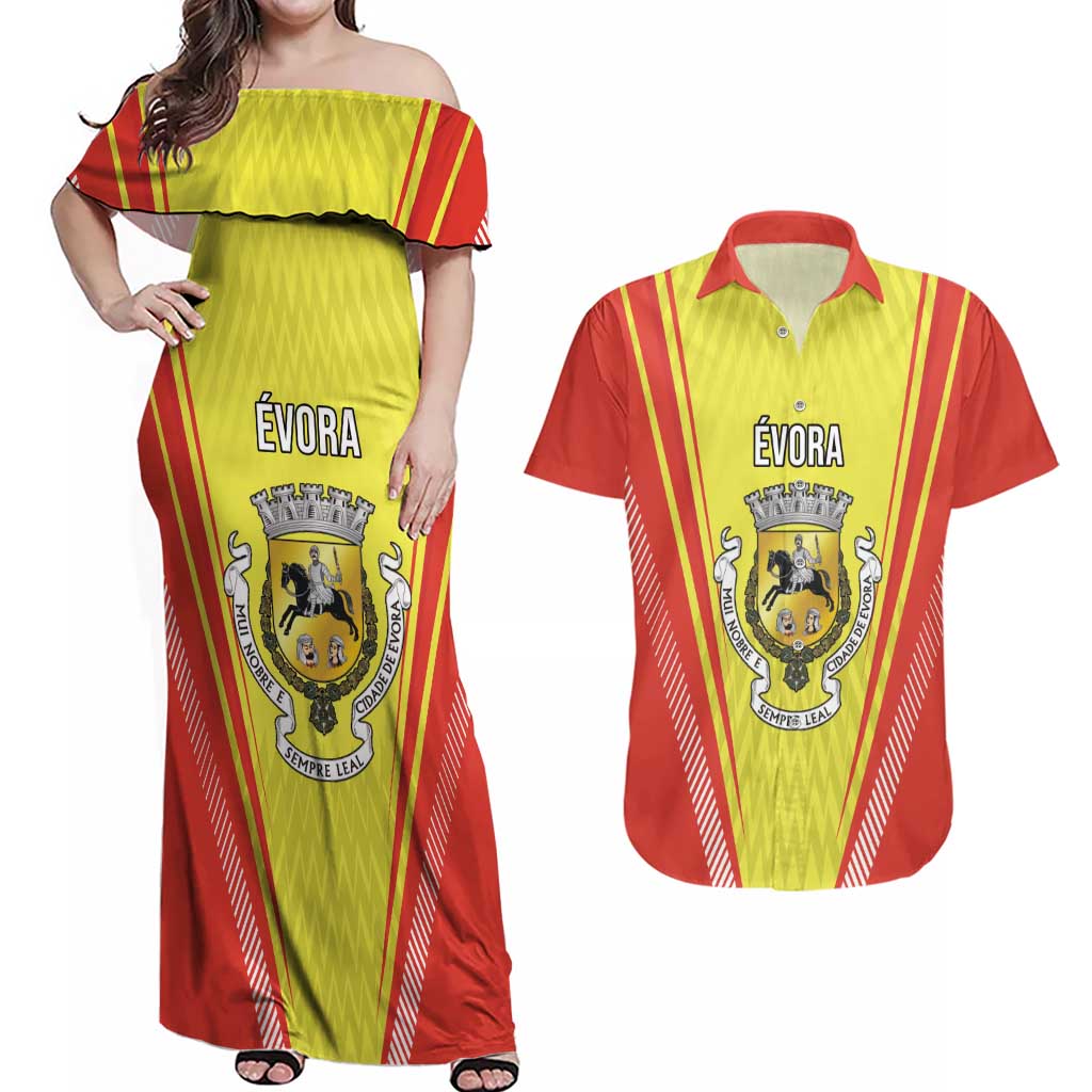 Personalized Evora Portugal Couples Matching Off Shoulder Maxi Dress and Hawaiian Shirt Sporty Style - Wonder Print Shop