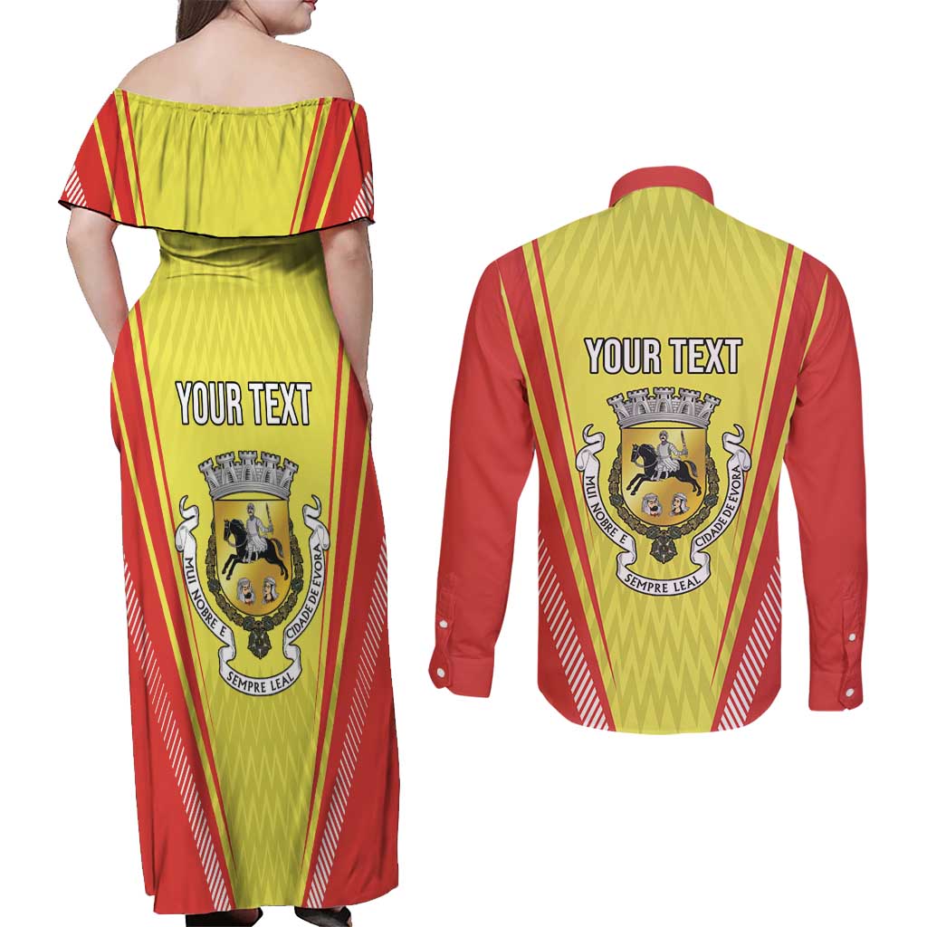 Personalized Evora Portugal Couples Matching Off Shoulder Maxi Dress and Long Sleeve Button Shirt Sporty Style - Wonder Print Shop