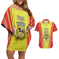 Personalized Evora Portugal Couples Matching Off Shoulder Short Dress and Hawaiian Shirt Sporty Style - Wonder Print Shop