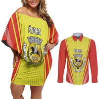 Personalized Evora Portugal Couples Matching Off Shoulder Short Dress and Long Sleeve Button Shirt Sporty Style - Wonder Print Shop
