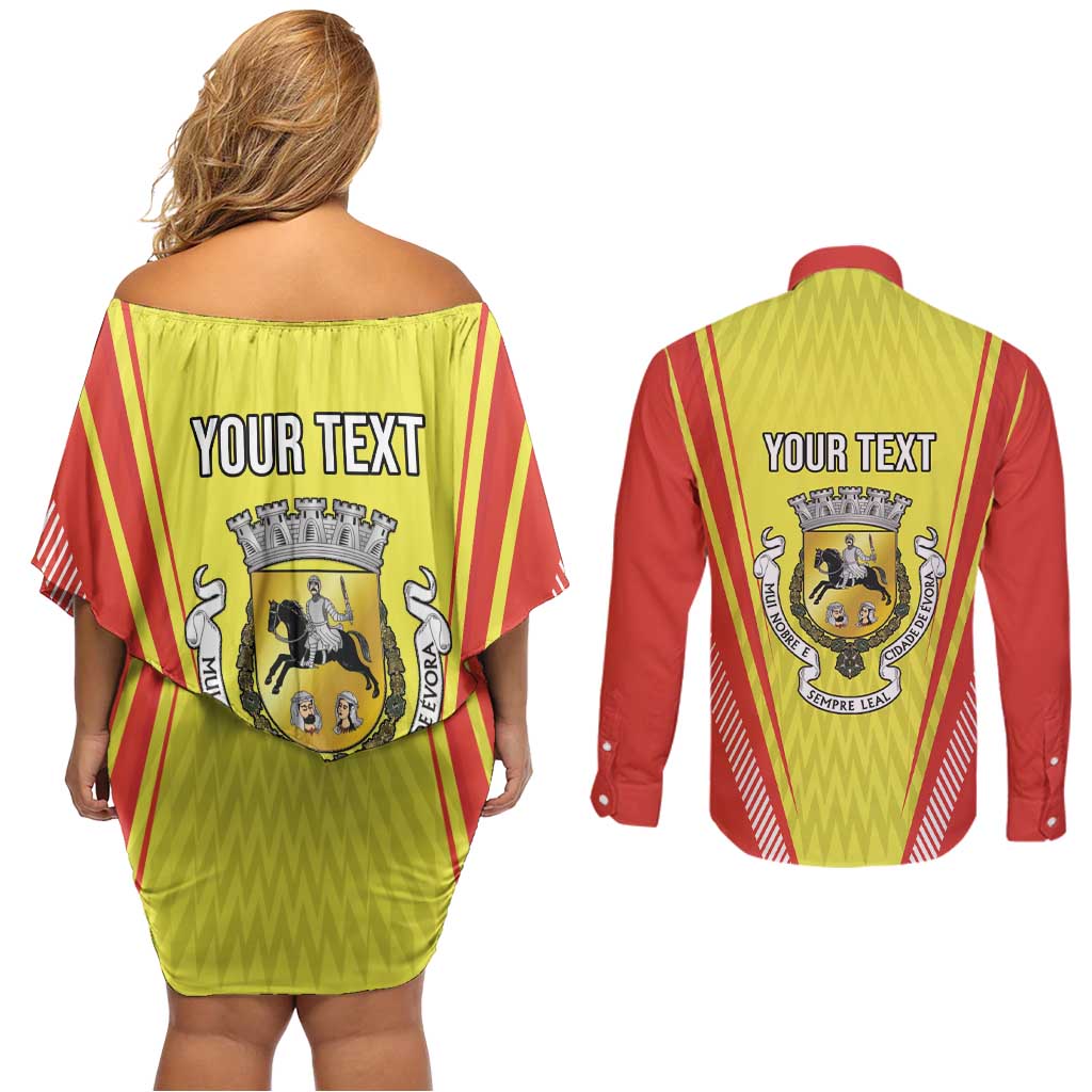 Personalized Evora Portugal Couples Matching Off Shoulder Short Dress and Long Sleeve Button Shirt Sporty Style - Wonder Print Shop
