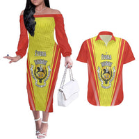 Personalized Evora Portugal Couples Matching Off The Shoulder Long Sleeve Dress and Hawaiian Shirt Sporty Style - Wonder Print Shop