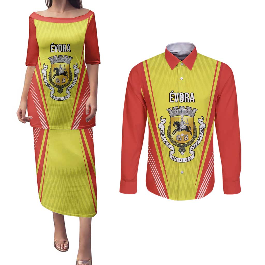 Personalized Evora Portugal Couples Matching Puletasi and Long Sleeve Button Shirt Sporty Style - Wonder Print Shop