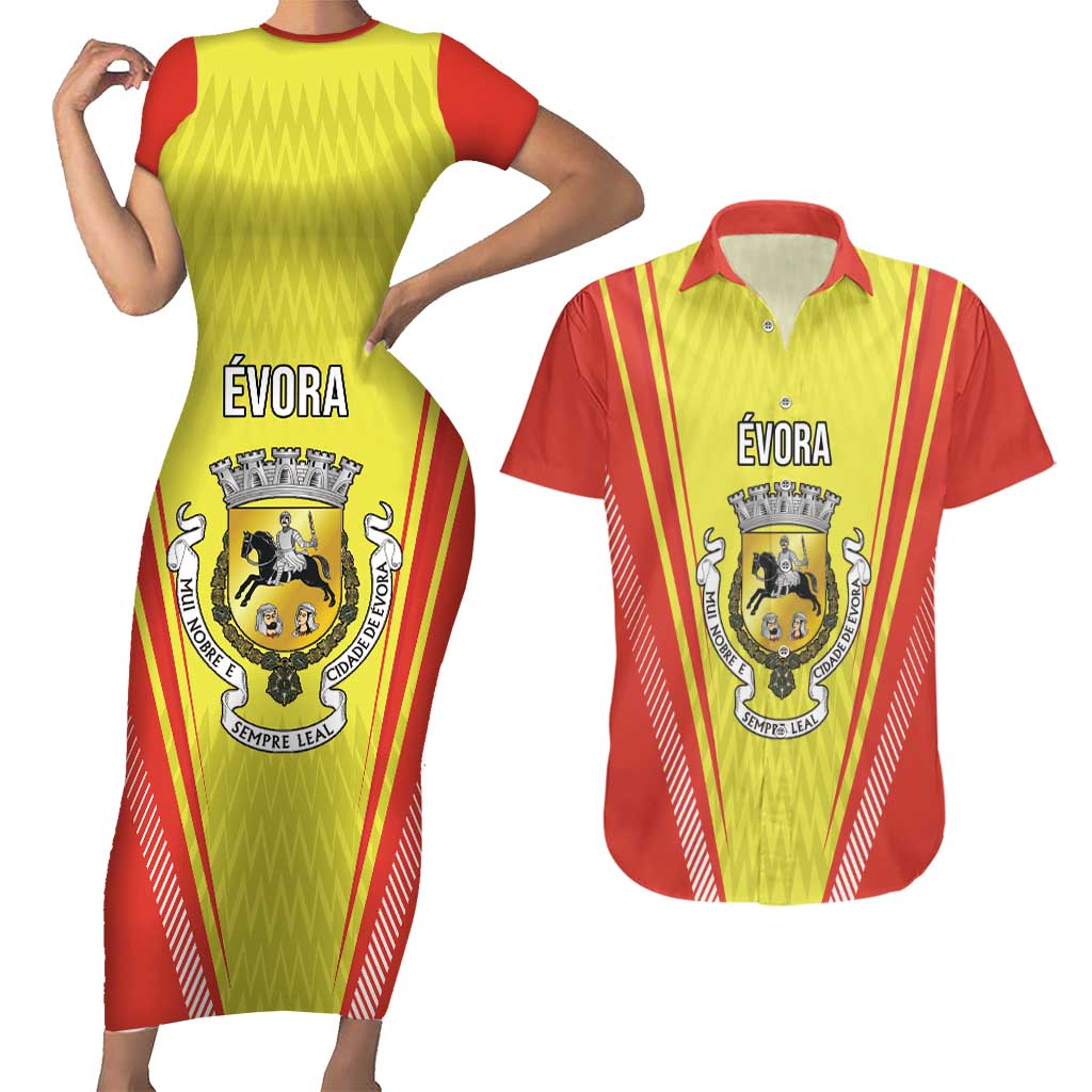 Personalized Evora Portugal Couples Matching Short Sleeve Bodycon Dress and Hawaiian Shirt Sporty Style - Wonder Print Shop