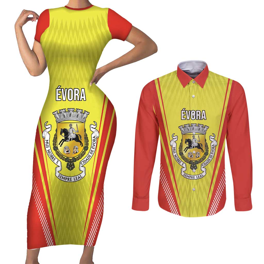 Personalized Evora Portugal Couples Matching Short Sleeve Bodycon Dress and Long Sleeve Button Shirt Sporty Style - Wonder Print Shop