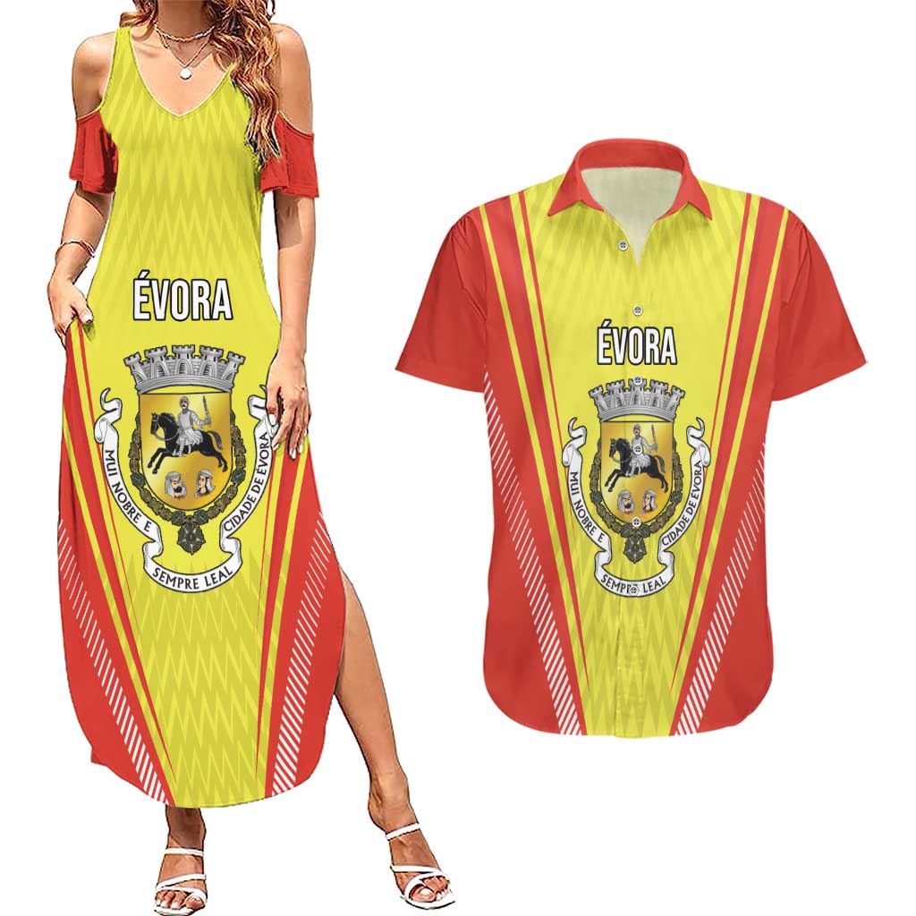 Personalized Evora Portugal Couples Matching Summer Maxi Dress and Hawaiian Shirt Sporty Style - Wonder Print Shop