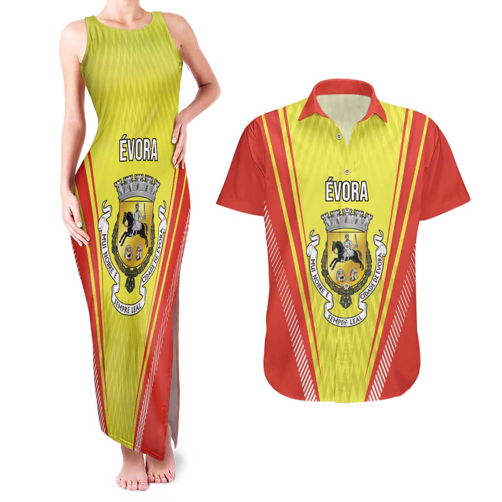 Personalized Evora Portugal Couples Matching Tank Maxi Dress and Hawaiian Shirt Sporty Style - Wonder Print Shop