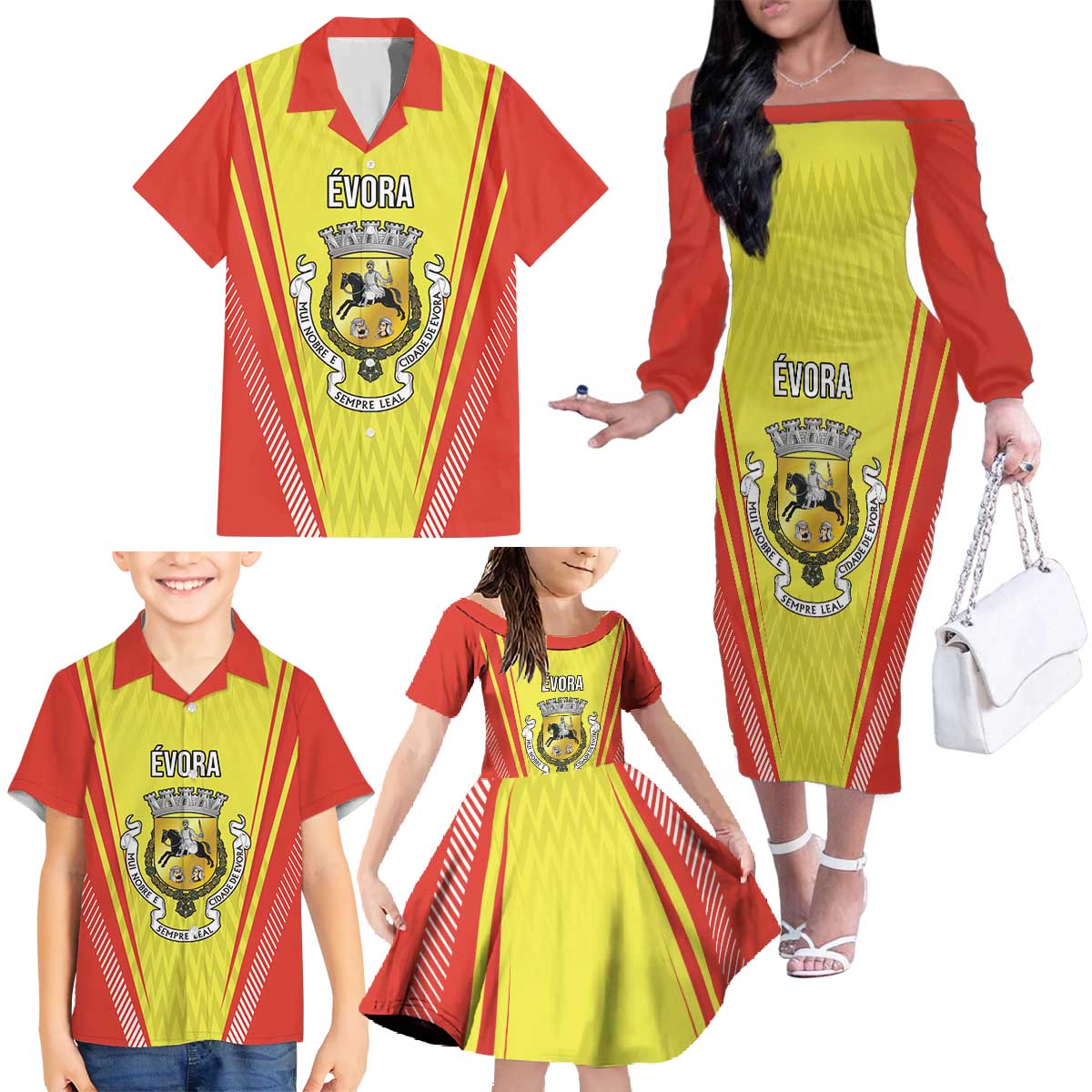 Personalized Evora Portugal Family Matching Off The Shoulder Long Sleeve Dress and Hawaiian Shirt Sporty Style - Wonder Print Shop
