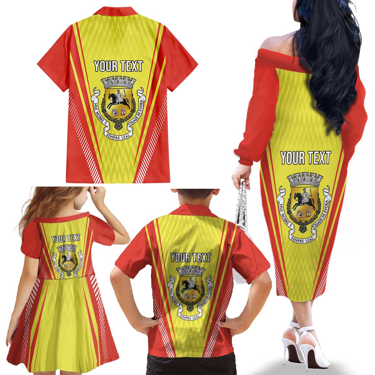 Personalized Evora Portugal Family Matching Off The Shoulder Long Sleeve Dress and Hawaiian Shirt Sporty Style - Wonder Print Shop