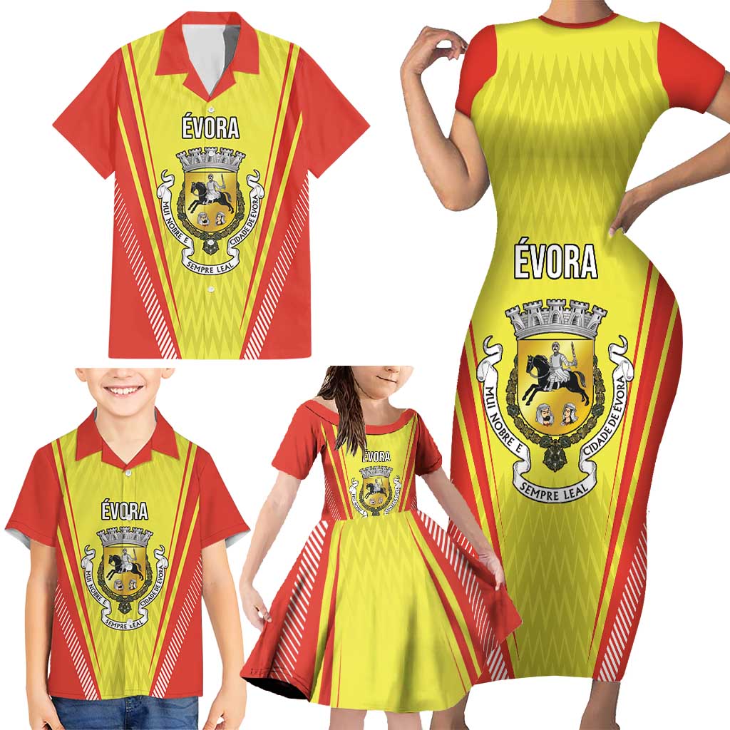 Personalized Evora Portugal Family Matching Short Sleeve Bodycon Dress and Hawaiian Shirt Sporty Style - Wonder Print Shop