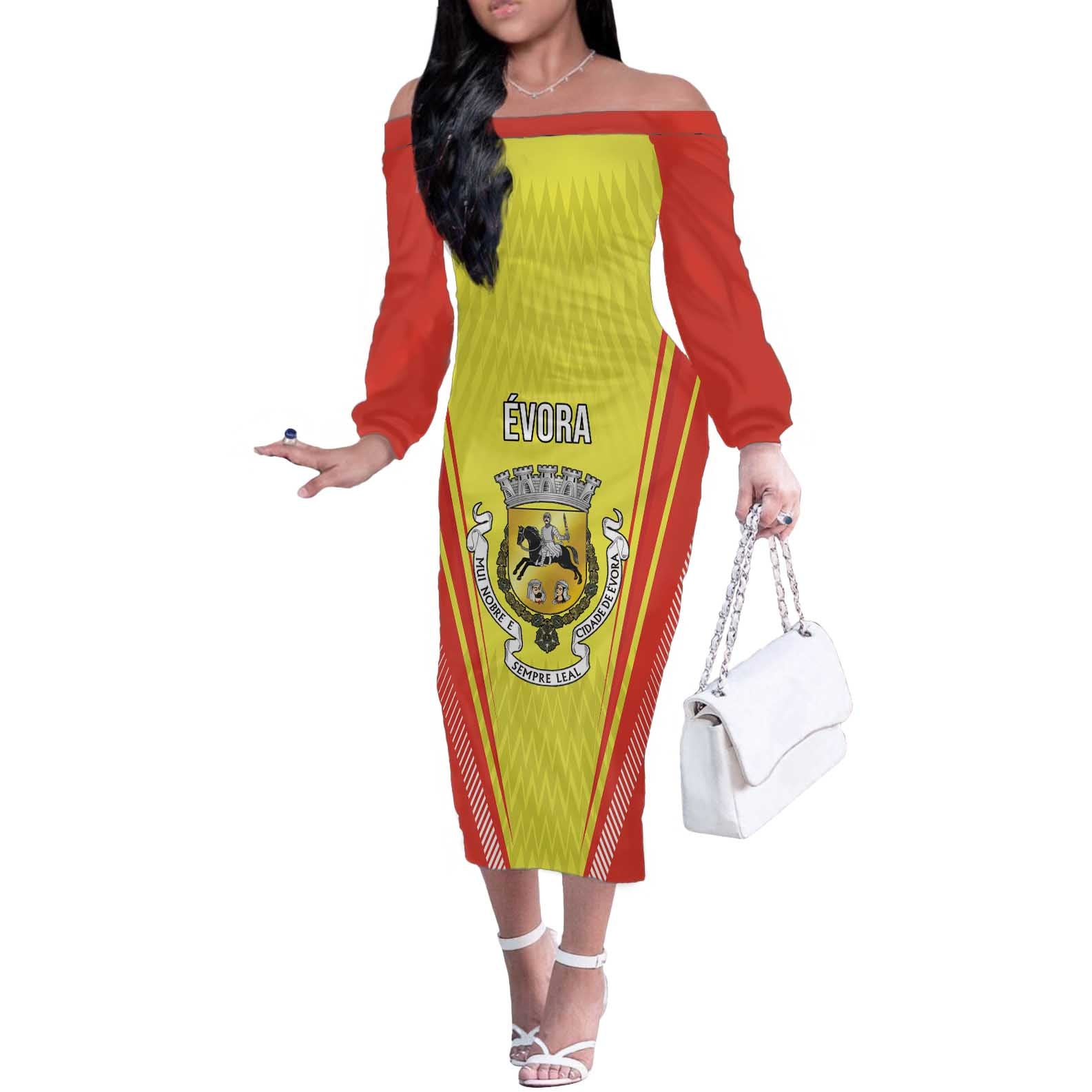 Personalized Evora Portugal Off The Shoulder Long Sleeve Dress Sporty Style - Wonder Print Shop