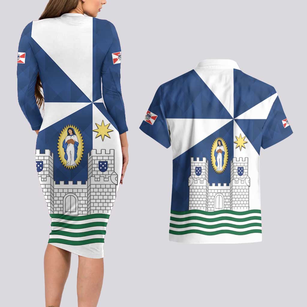 Faro Portugal Couples Matching Long Sleeve Bodycon Dress and Hawaiian Shirt Sporty Style - Wonder Print Shop