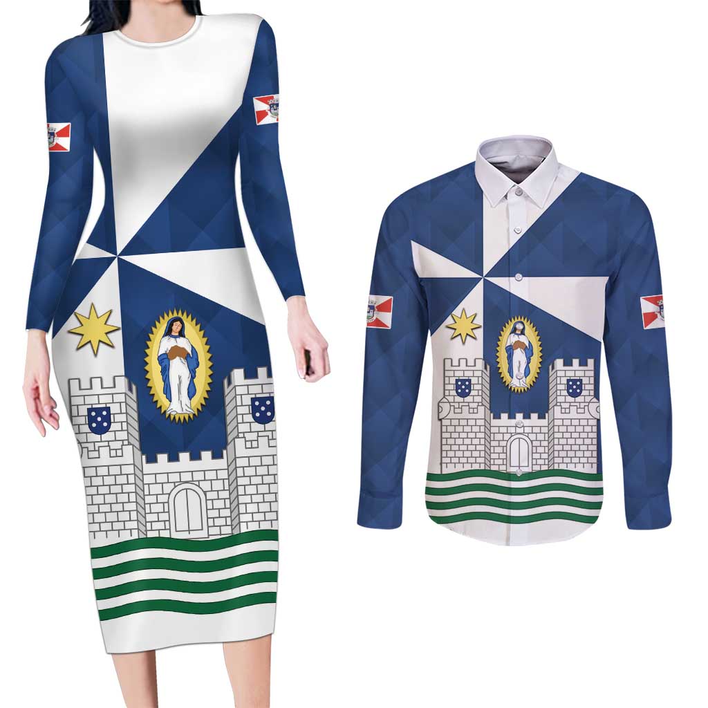 Faro Portugal Couples Matching Long Sleeve Bodycon Dress and Long Sleeve Button Shirt Sporty Style - Wonder Print Shop